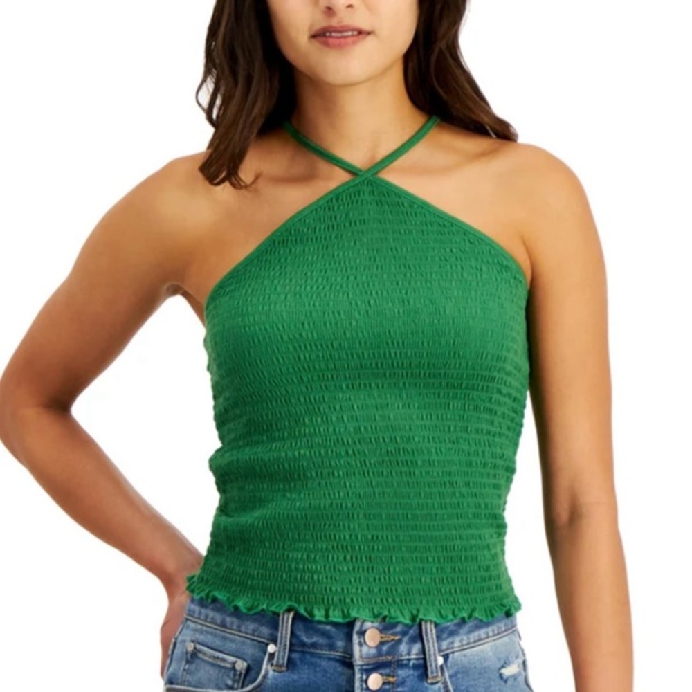 Crave Fame Kelly Green Halter Neck Smocked Top NWT Sz Lg